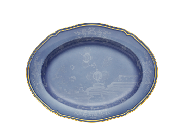 Ginori 1735 Oriente Italiano Oval Platter 15" with Gold Trim - Pervinca (Periwinkle)