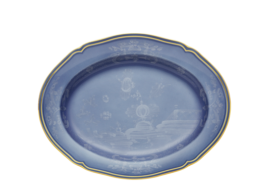 Ginori 1735 Oriente Italiano Oval Platter 15" with Gold Trim - Pervinca (Periwinkle)