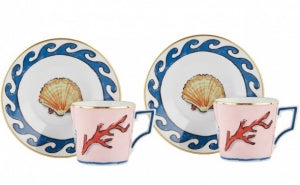 Ginori 1735 Il Viaggio Di Nettuno Coffee Cups with Saucers - Set of 2 - Pink