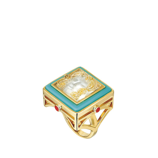 Lalique Ring - Arethuse - Turquoise Clear Crystal & Gold Vermeil, Size 8