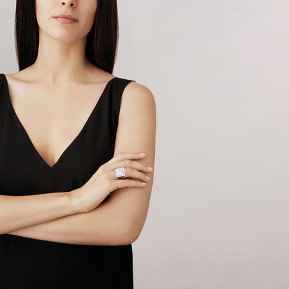 Lalique Ring - Arethuse Silver Signet Ring, Size 8.25" (58)