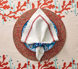 Kim Seybert Napkins: Jardin in White & Coral, Set of 4
