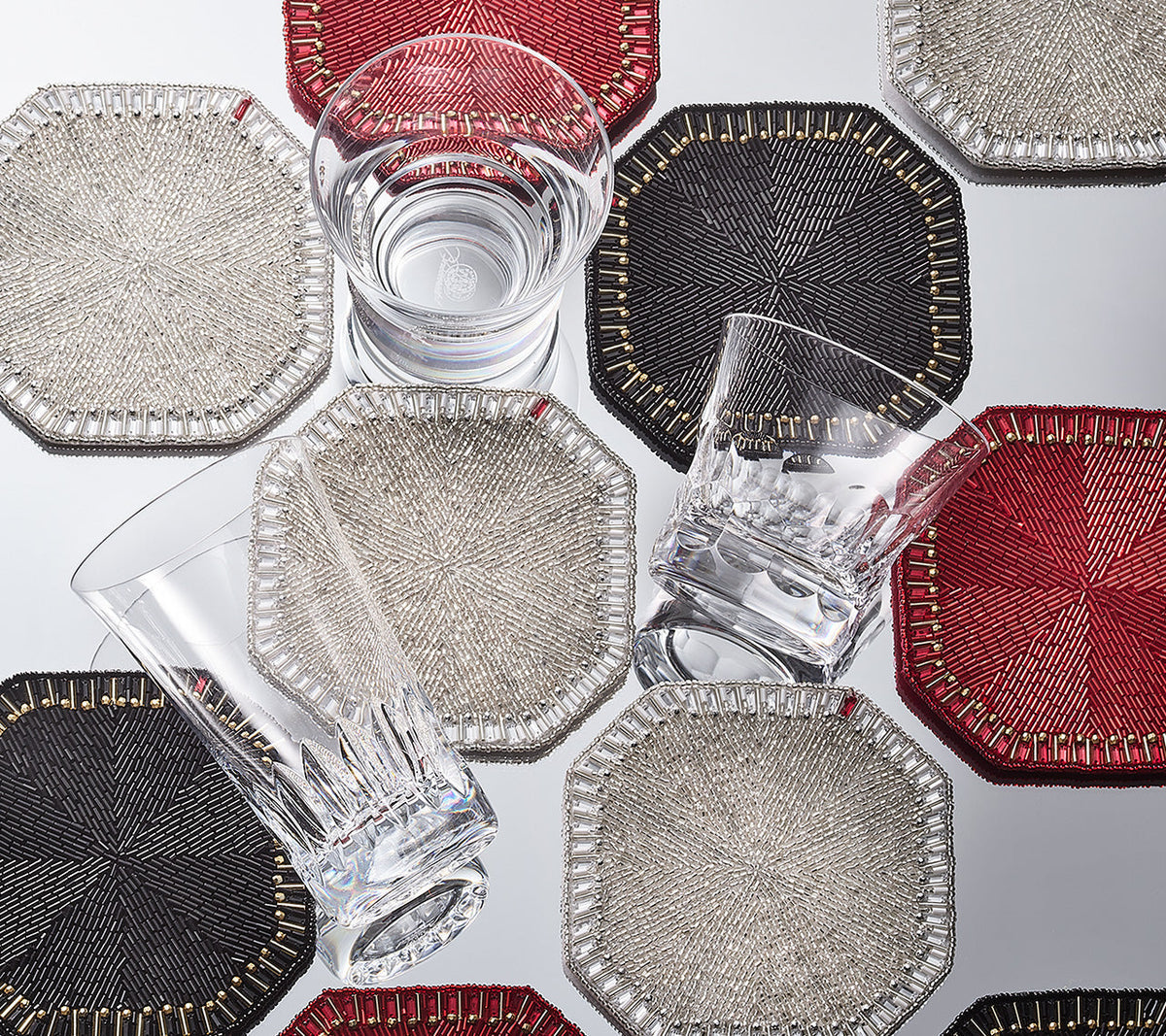 Kim Seybert Drink Coasters: BACCARAT Louxor in Black, Set of 4 in a Gift Box