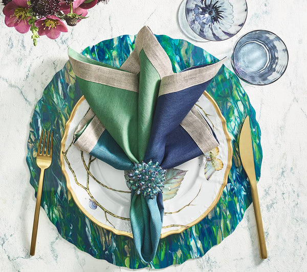 Kim Seybert Placemats: Marbled in Blue, Green & Gold, Set of 4
