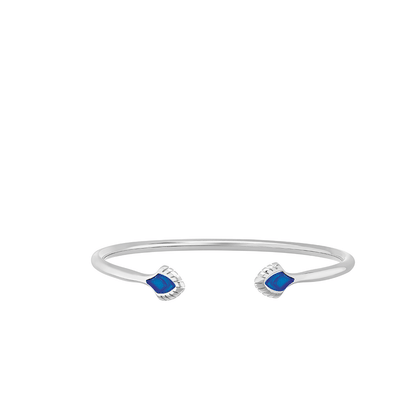 Lalique Bracelet - Paon Flexible Bangle - Blue/Silver in Small