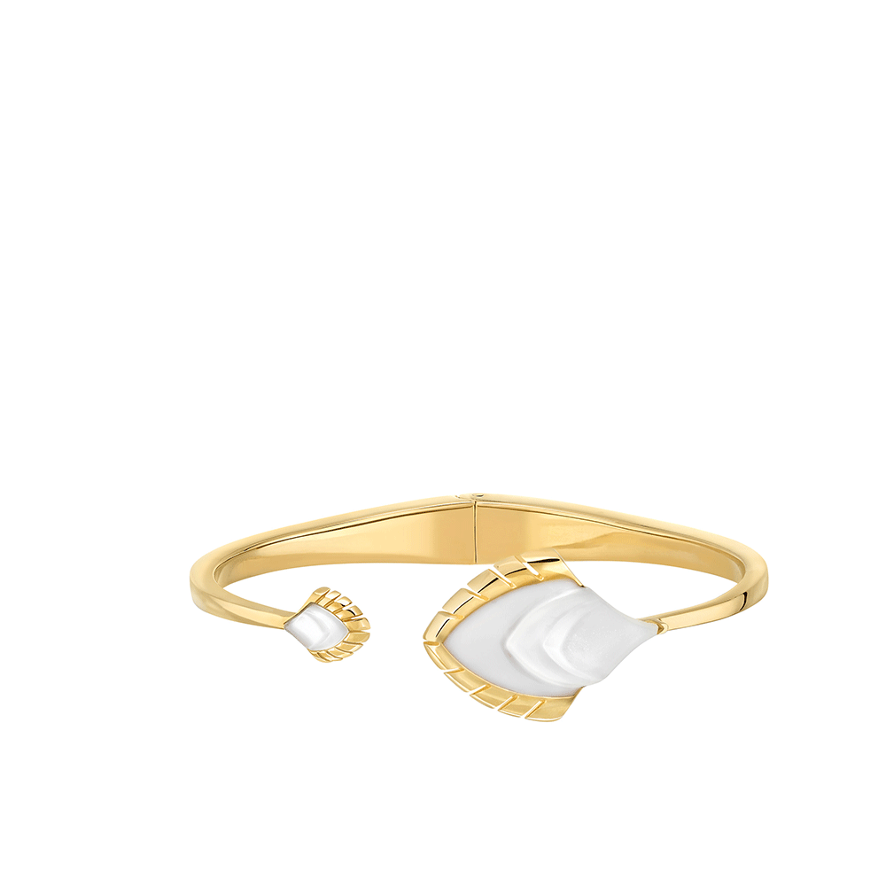 Lalique Bracelet - Paon Hinged Bracelet - Clear/Gold