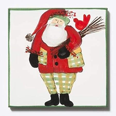 Vietri Old St. Nick Trivet - Green Boarder with Wood Pile