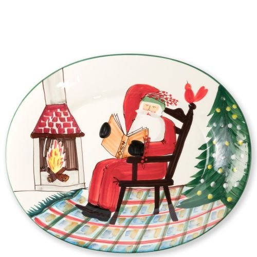Vietri Old St. Nick Oval Platter With Santa Reading
