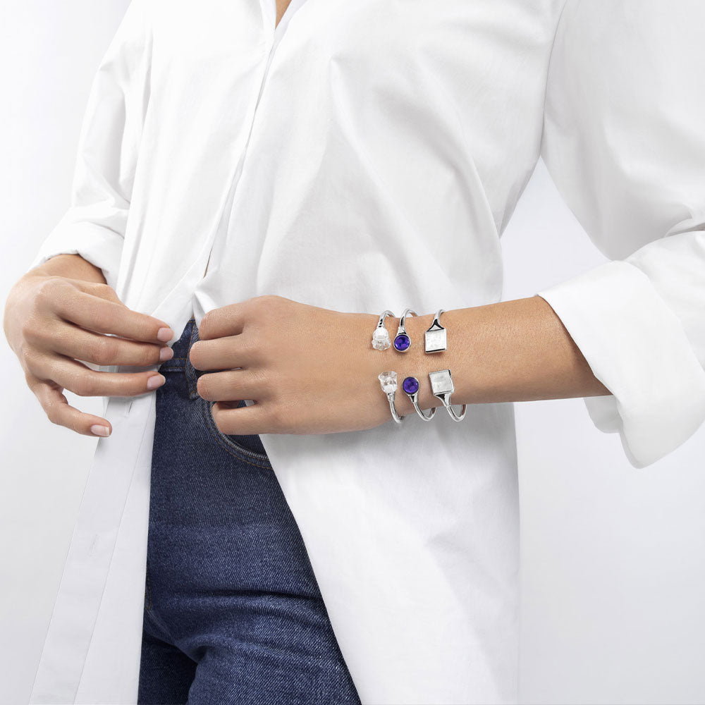 Lalique Bracelet - Arethuse Flexible Bangle - Clear/Silver in Small