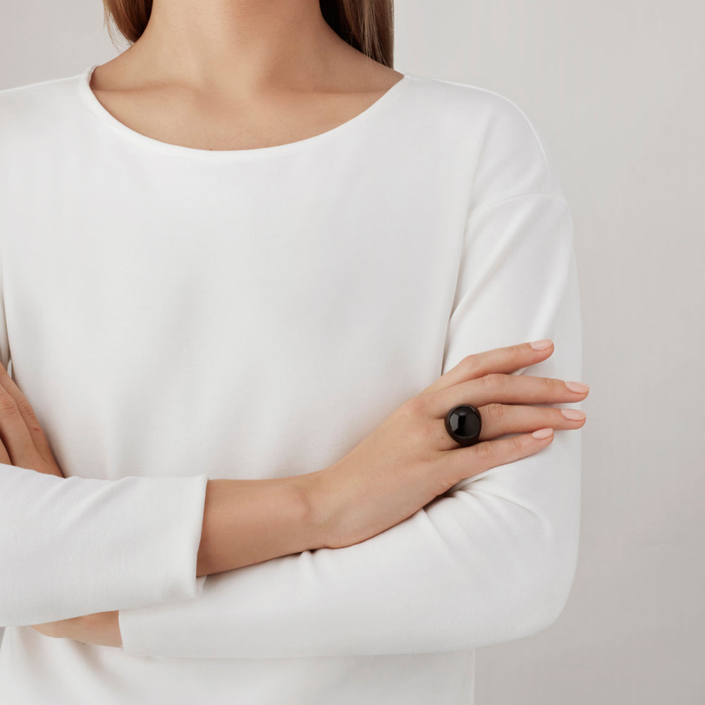 Lalique Ring - Cabochon - Black Crystal, Size 8 (57)