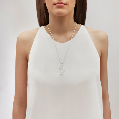 Lalique Necklace - Muguet Pendant - Clear/Silver with 3 Crystals