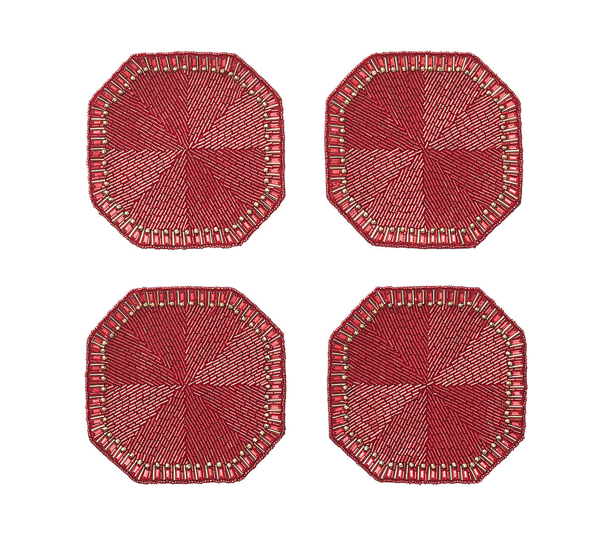 Kim Seybert Drink Coasters: BACCARAT Louxor in Red, Set of 4 in a Gift Box
