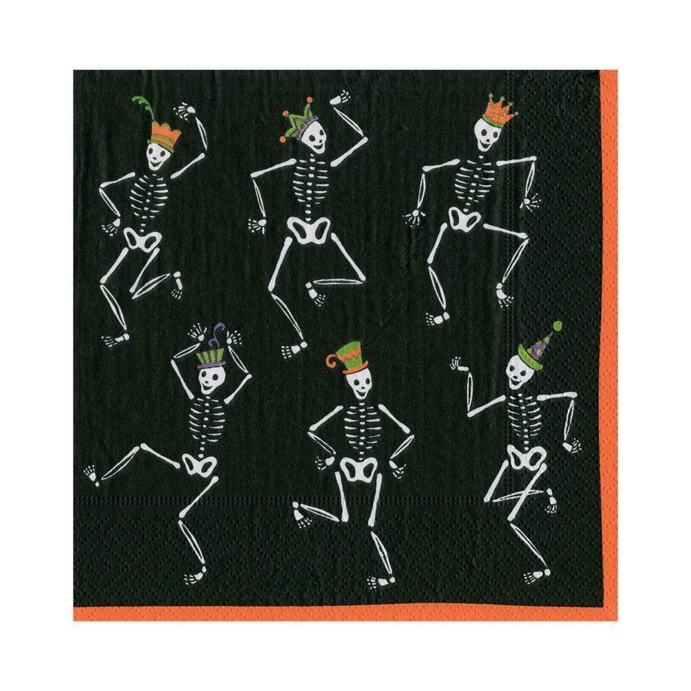 Caspari Cocktail Napkins: Dancing Skeletons - Black