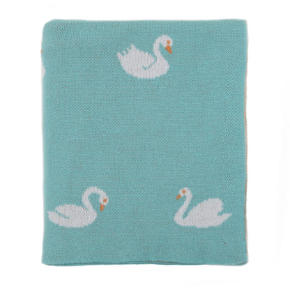 Darzzi Swan Knitted Baby Blanket Aqua
