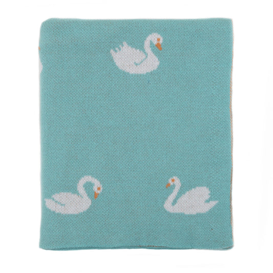 Darzzi Swan Knitted Baby Blanket Aqua