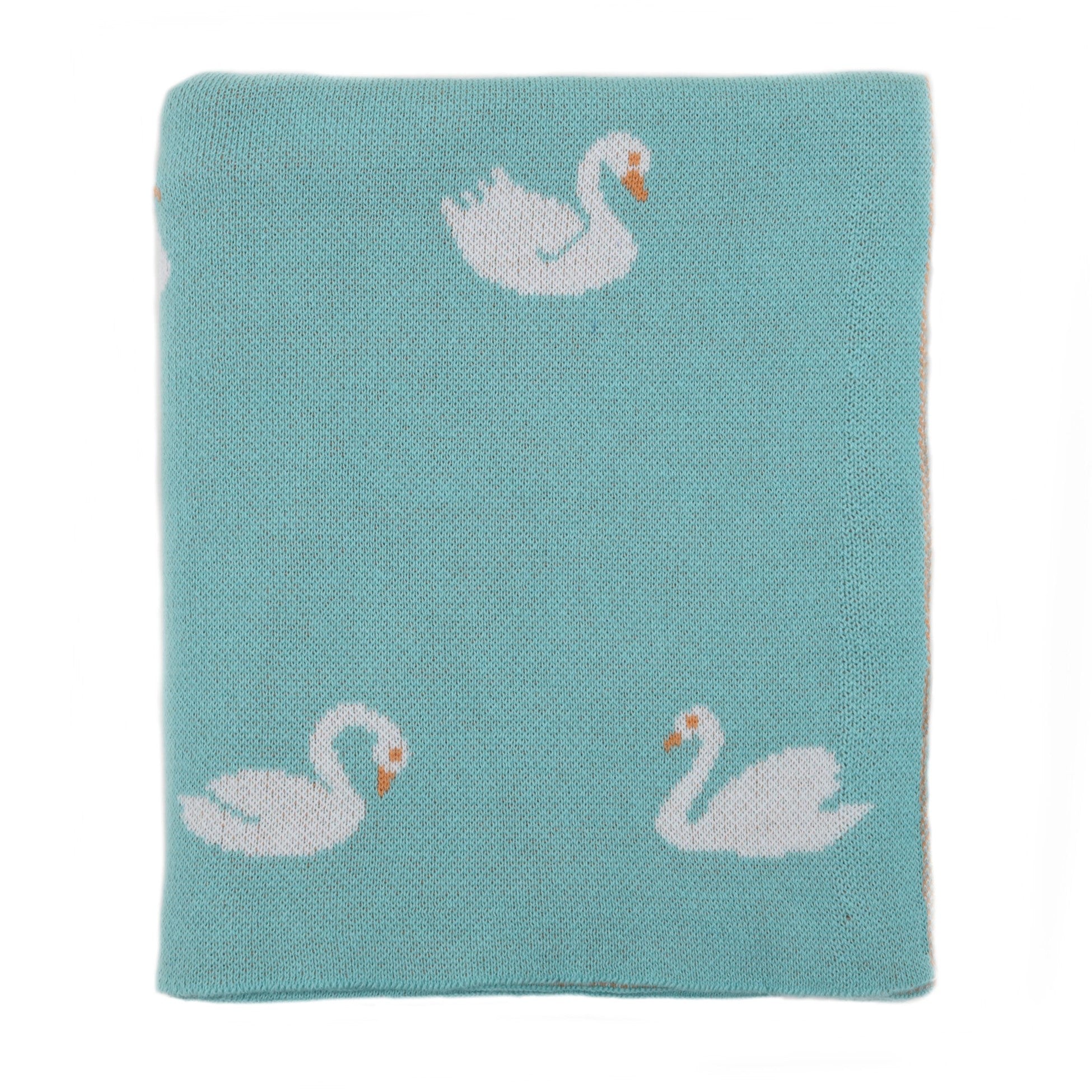 Darzzi Swan Knitted Baby Blanket Aqua