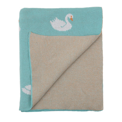 Darzzi Swan Knitted Baby Blanket Aqua
