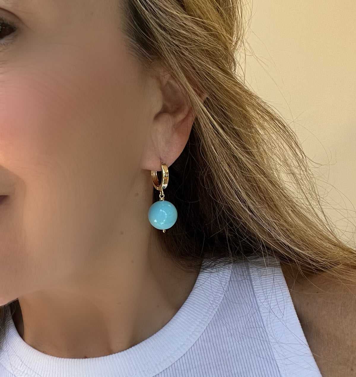 Dina Mackney Designs Earrings - Hoop Ball Drop Turquoise Earrings
