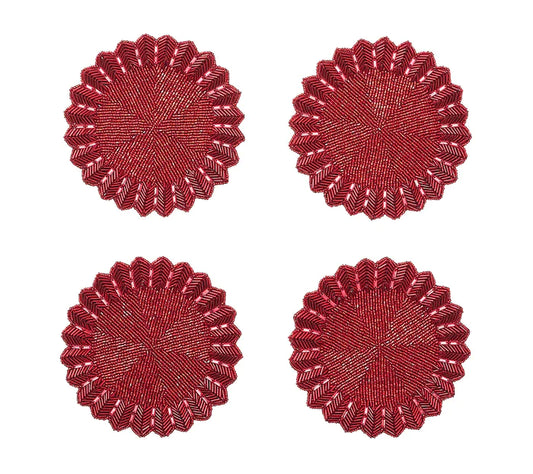Kim Seybert Drink Coasters: BACCARAT Etoile in Red, Set of 4