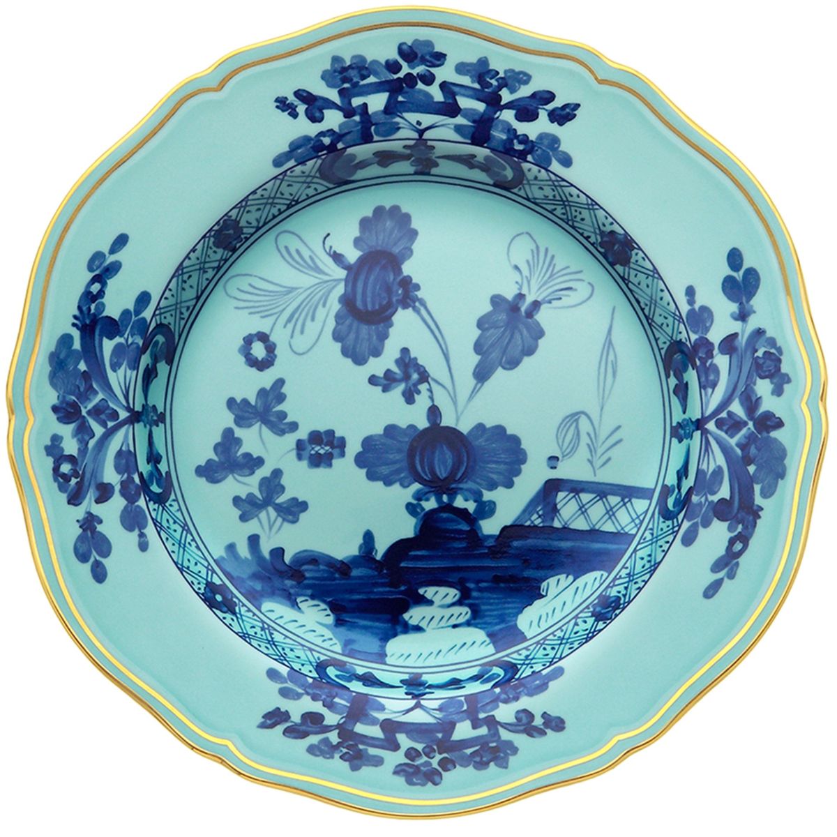 Ginori 1735 Oriente Italiano Charger Plate with Gold Trim - Iris (Aqua)