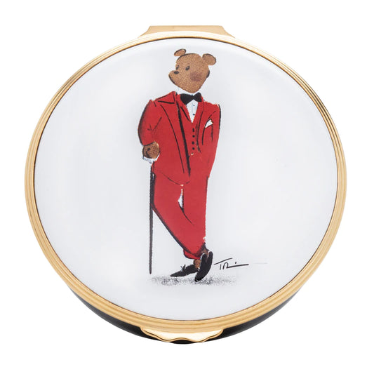 Halcyon Days Enamel Box - Hal the Bear Round - White