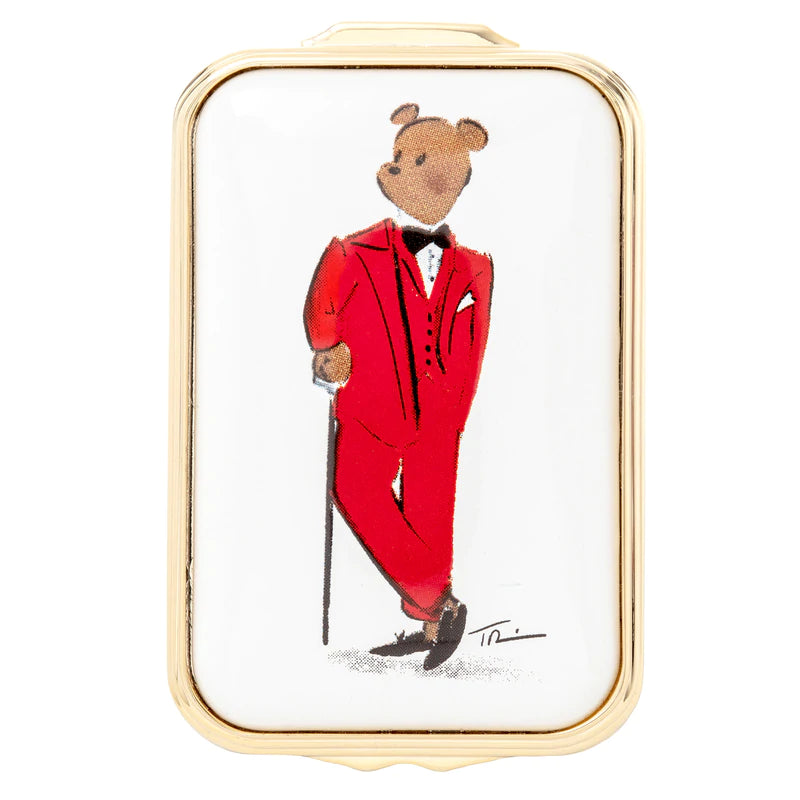 Halcyon Days Enamel Box - Hal the Bear Rectangular - White