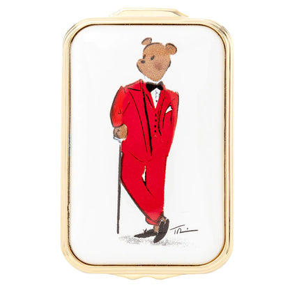 Halcyon Days Enamel Box - Hal the Bear Rectangular - White