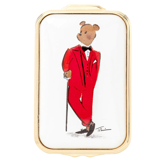 Halcyon Days Enamel Box - Hal the Bear Rectangular - White