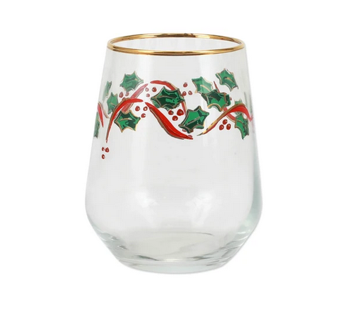 Vietri Holly Stemless Wine Glass