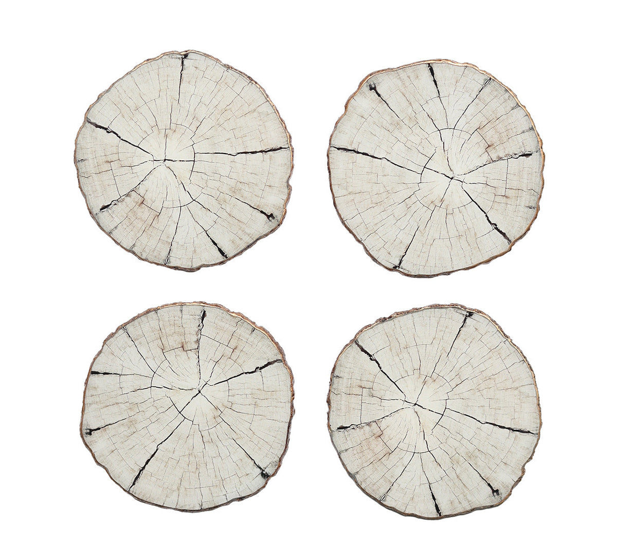 Kim Seybert Drink Coasters: Birch in Ivory & Natural, Set of 4
