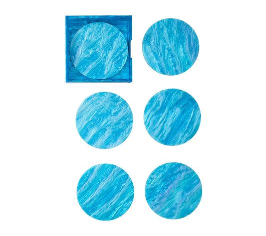 Kim Seybert Drink Coasters: Mirage in Aqua, Set of 6 in a Caddy