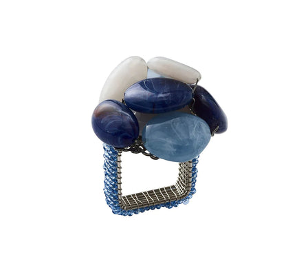 Kim Seybert Napkin Rings: Sea Stone in Navy, Set of 4