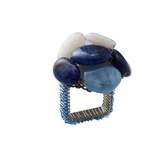Kim Seybert Napkin Rings: Sea Stone in Navy, Set of 4
