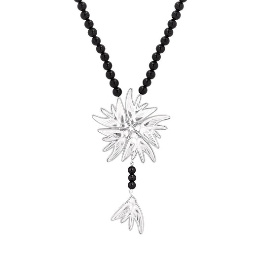 Lalique Necklace - Hirondelles - Clear Crystal, Onyx, Silver