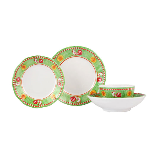 Vietri Melamine: Campagna Gallina (Rooster) Four-Piece Place Setting