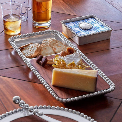 Mariposa Cheese and Cracker Server - Pearled with Dark Wood Insert