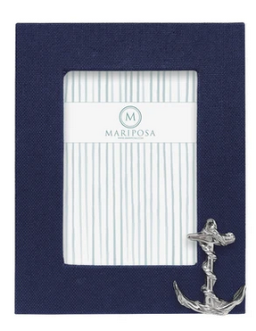 Mariposa Frame - Navy Blue Linen with Anchor Icon 5x7