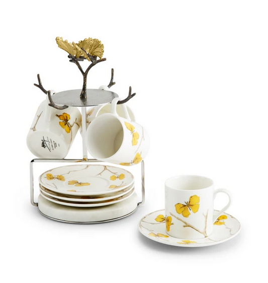 Michael Aram Butterfly Ginkgo Gold Demitasse Set with Stand