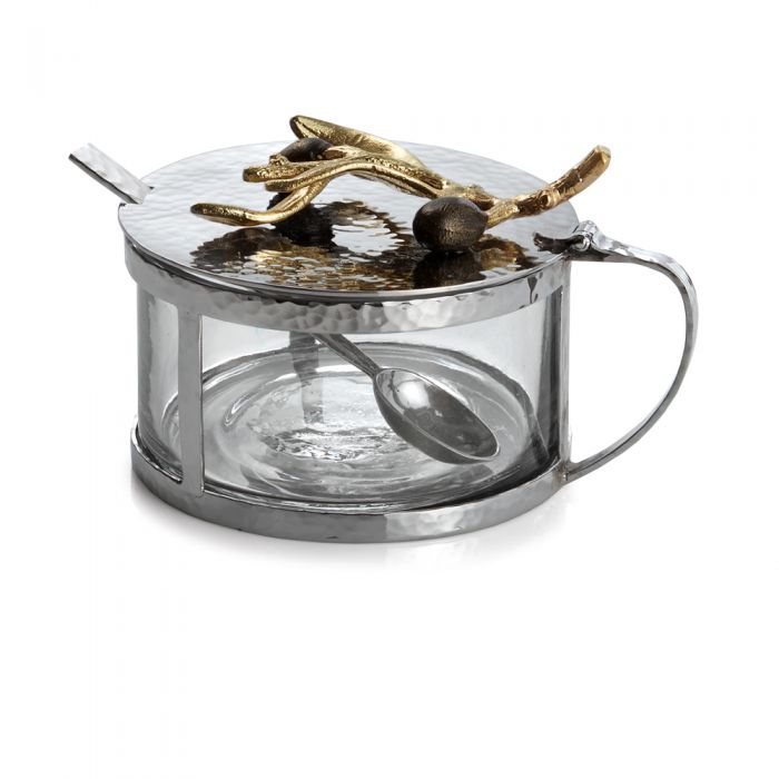 Michael Aram Olive Branch Gold Condiment Container with Spoon
