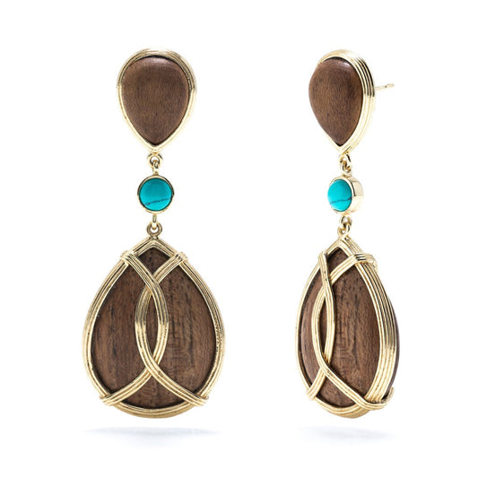 Capucine De Wulf Monique Teak and Turquoise Teardrop Earrings
