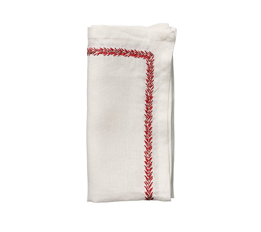 Kim Seybert Napkins: Jardin in White & Coral, Set of 4