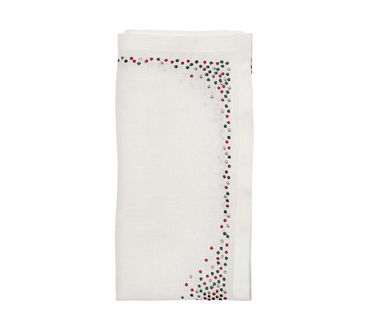 Kim Seybert Napkins: Pin Dot in White, Red & Green, Set of 4
