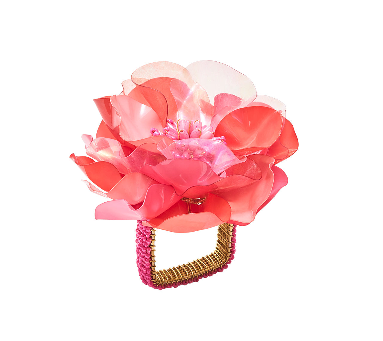 Kim Seybert Napkin Rings: Gardenia in Salmon, Set of 4