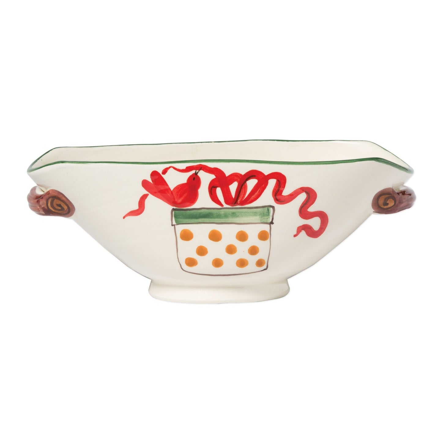 Vietri Old St. Nick Handled Shallow Bowl Oval - w/Presents