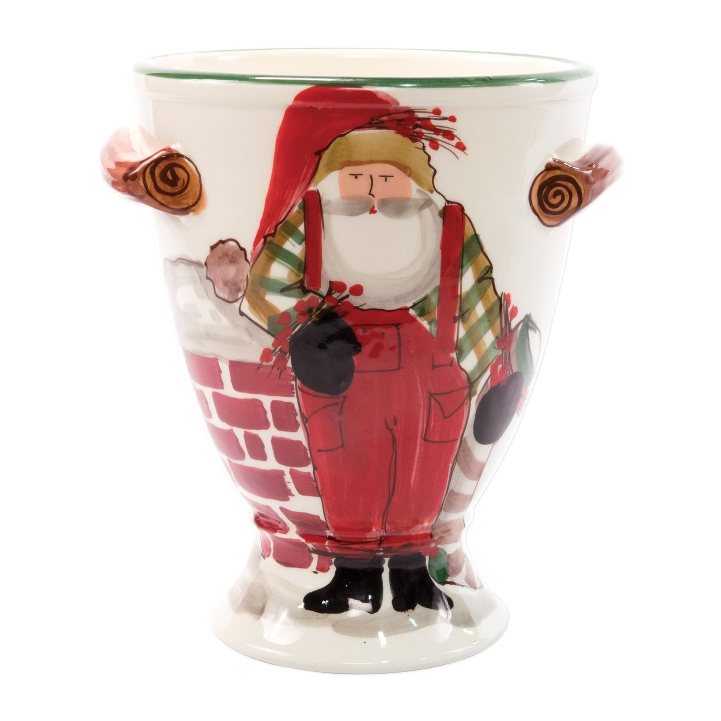 Vietri Old St. Nick Footed Urn w/Chimney & Stockings