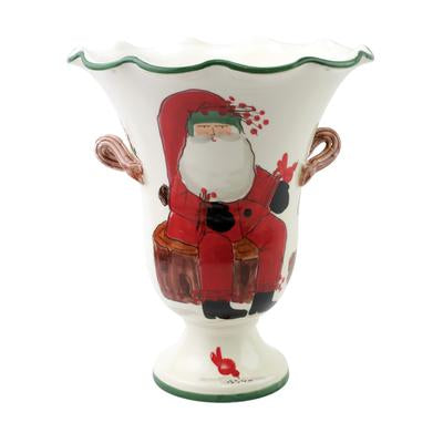 Vietri Old St. Nick Large Footed Cachepot w/Campfire