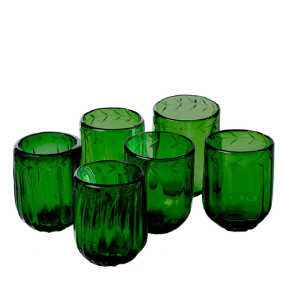 Jan Barboglio Pequenas Acanaladas Single Votive w/Etched Cadena Laurel Leaves - Green