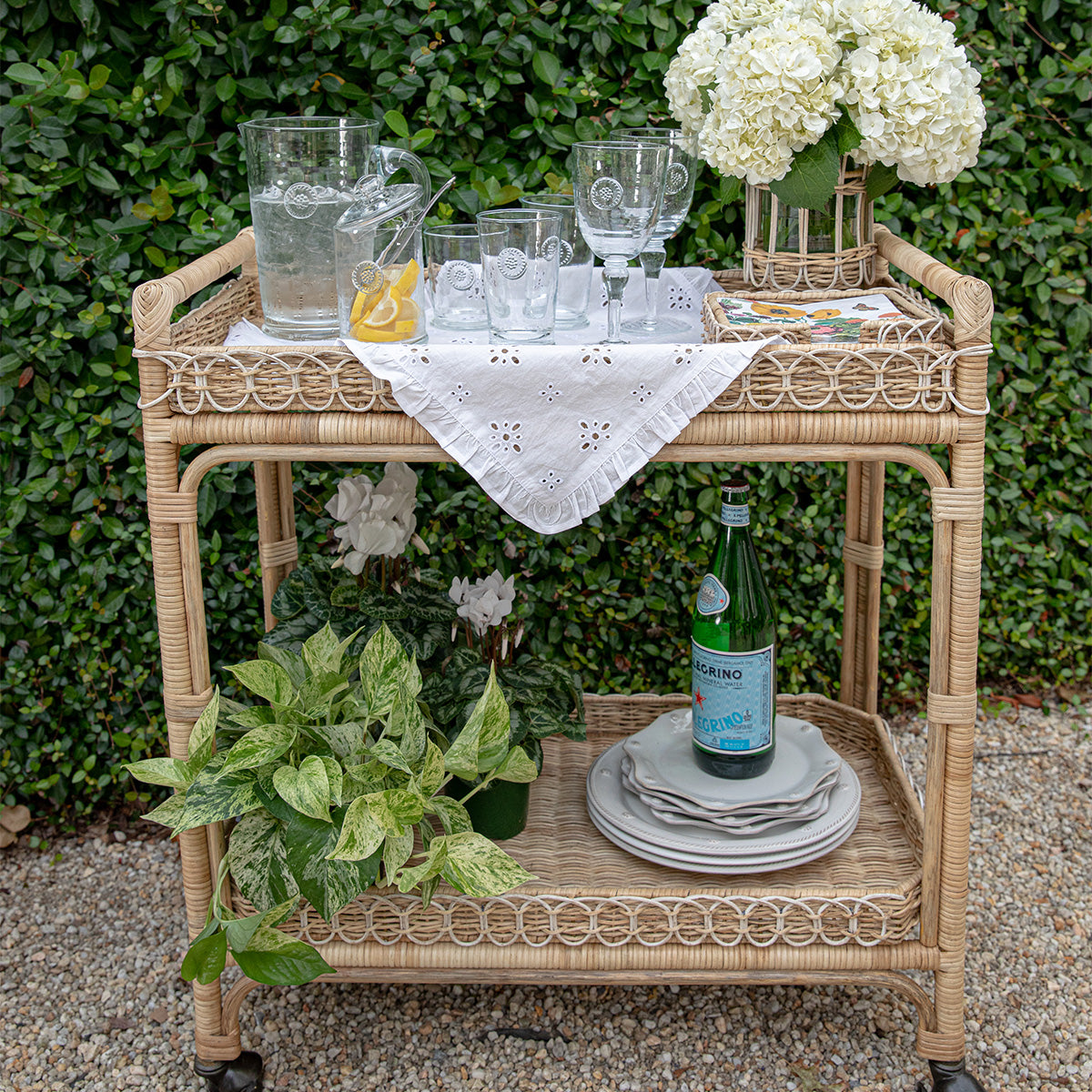 Juliska Provence Rattan Bar Cart - Whitewash