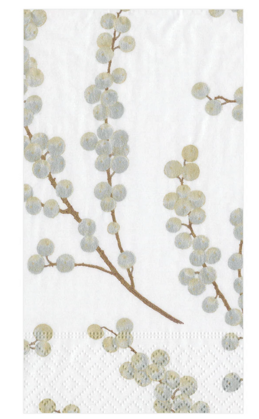 Caspari Guest Towels: Berry Branches - White & Silver