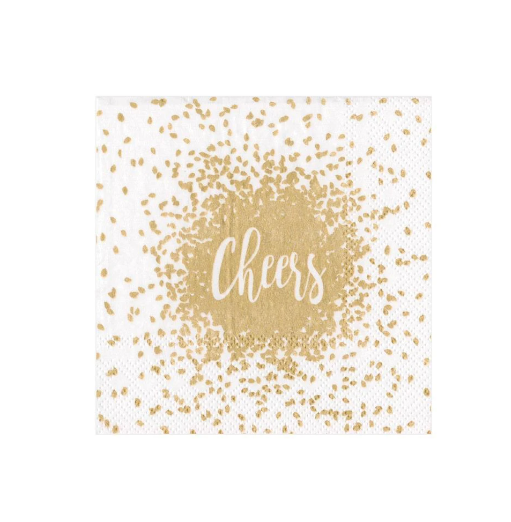 Caspari Cocktail Napkins: Cheers - Gold